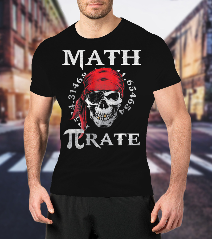 Math Pi-rate Skull With Red Bandana And Numbers T-Shirt