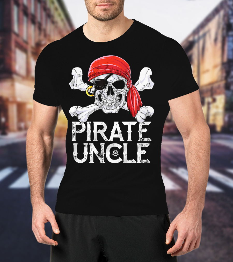 Pirate Uncle Skull Crossbones Jolly Roger Bandana Eyepatch T-Shirt
