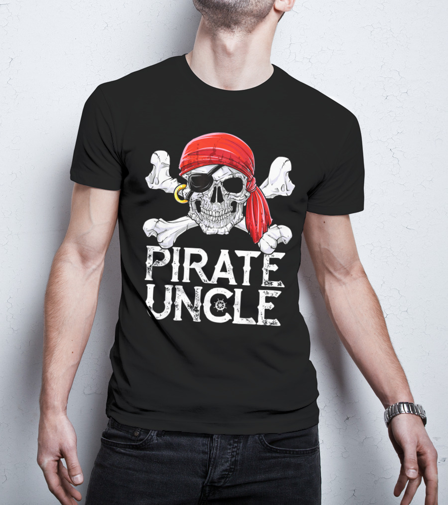 Pirate Uncle Skull Crossbones Jolly Roger Bandana Eyepatch T-Shirt