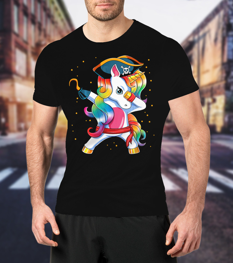 Funny Pirate Unicorn With Rainbow Hair And Eye Patch T-Shirt