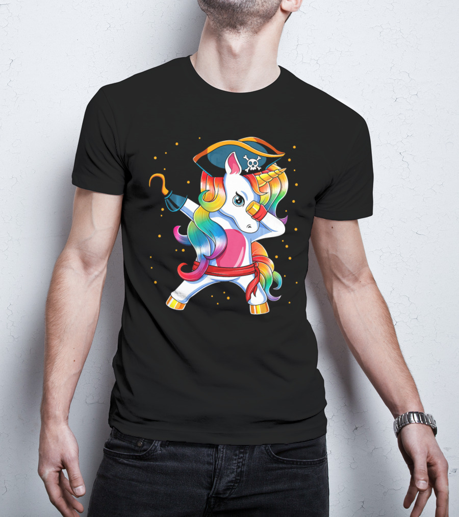 Funny Pirate Unicorn With Rainbow Hair And Eye Patch T-Shirt