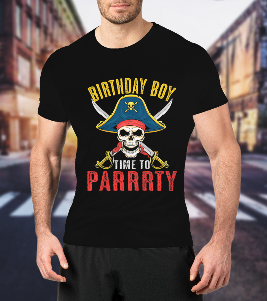 Birthday Boy Pirate Skull Time To Parrrty T-Shirt