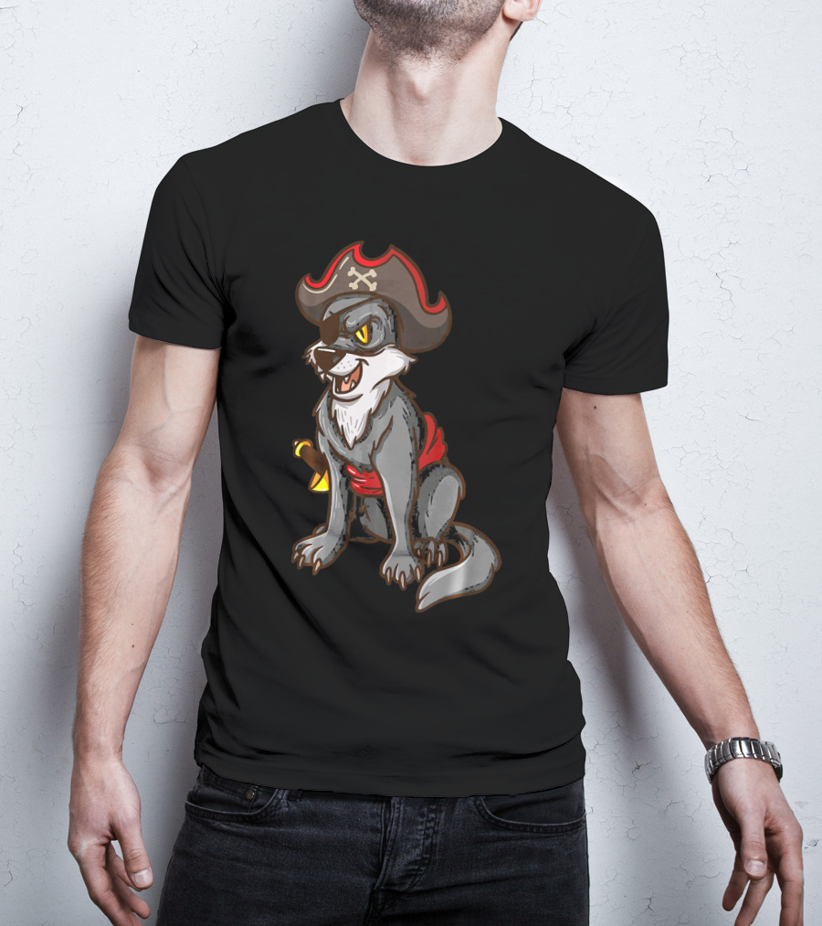 Pirate Wolf Halloween Party Costume With Sword And Hat T-Shirt