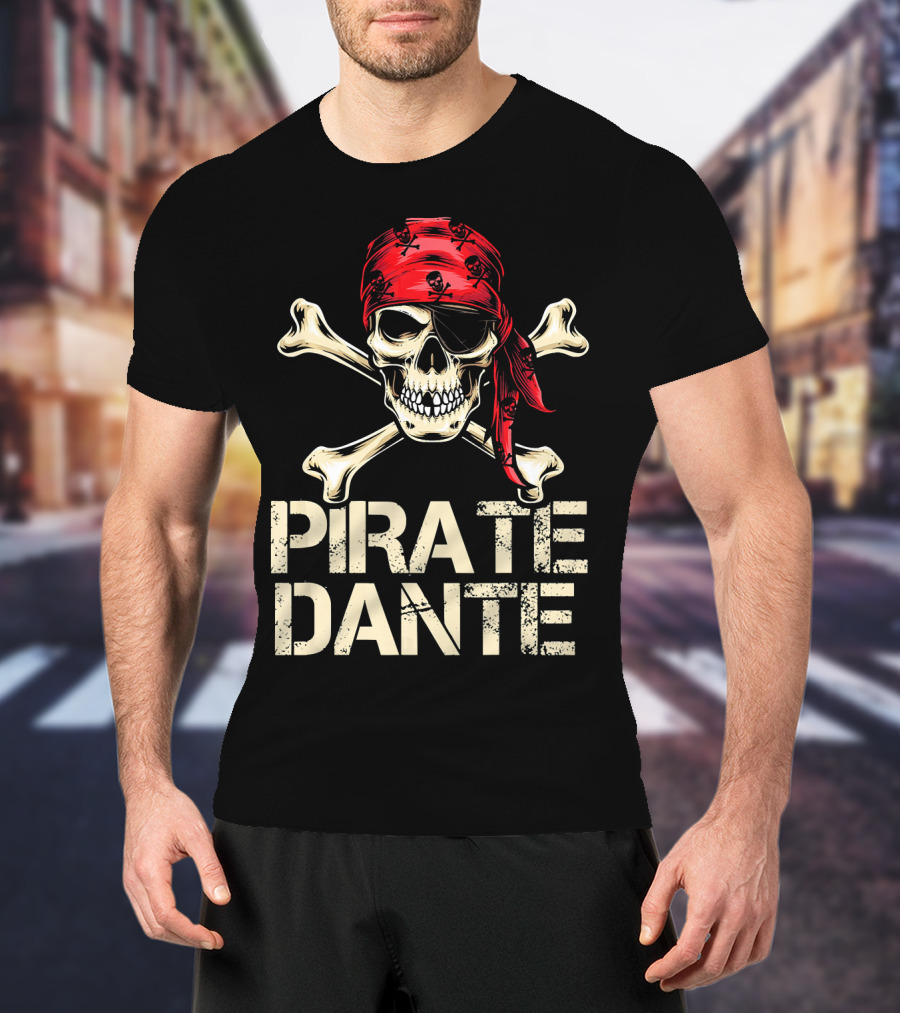 PIRATE DANTE Skull And Crossbones Red Bandana Halloween Birthday T-Shirt