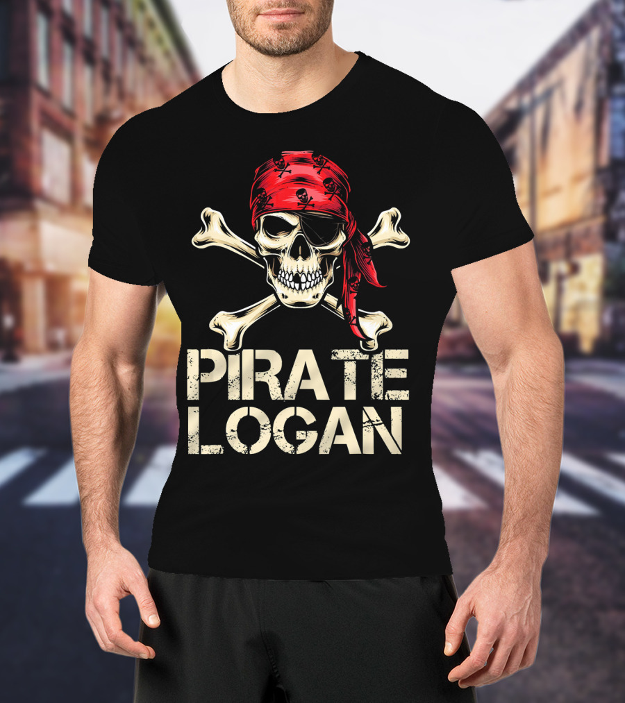 PIRATE LOGAN Skull And Crossbones Red Bandana Birthday T-Shirt