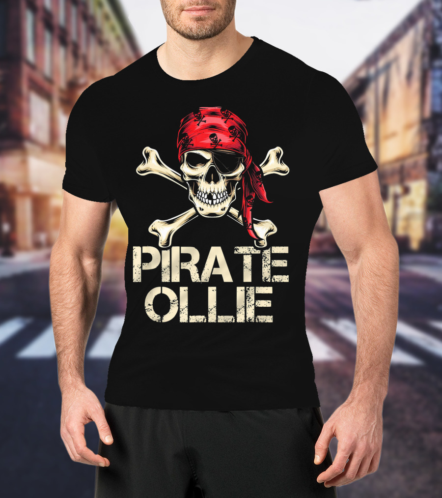 PIRATE OLLIE Skull Crossbones Red Bandana T-Shirt