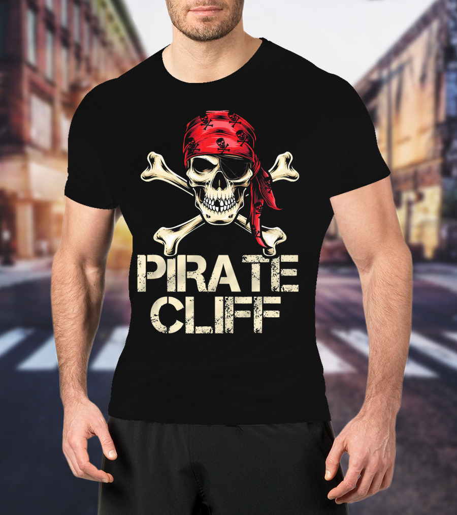 PIRATE CLIFF Skull And Crossbones Red Bandana T-Shirt