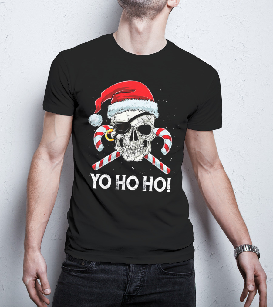 YO HO HO Pirate Santa Skull Candy Canes T-Shirt