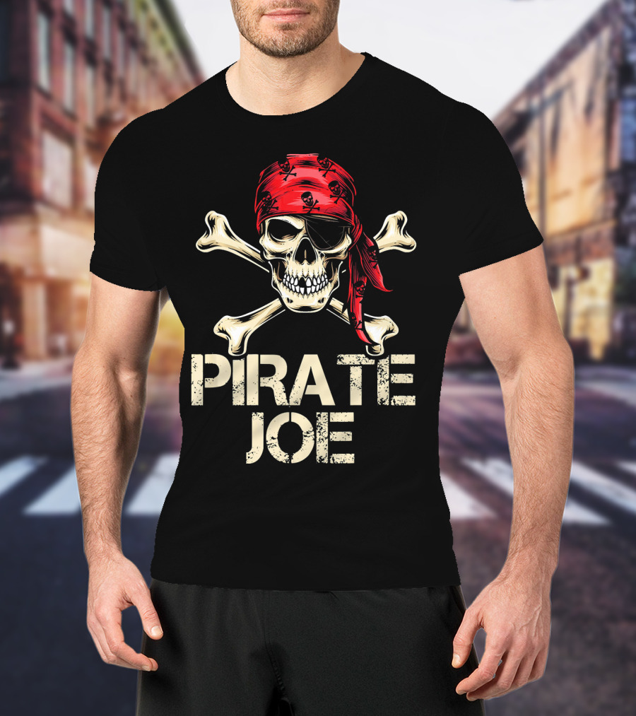 PIRATE JOE Skull And Crossbones Red Bandana T-Shirt