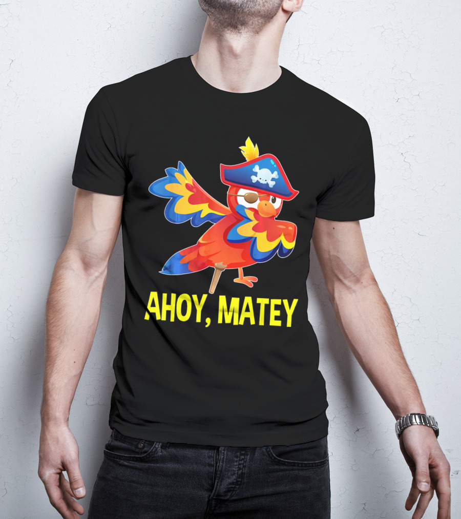 Ahoy Matey Dabbing Parrot With Pirate Hat And Skull Emblem T-Shirt