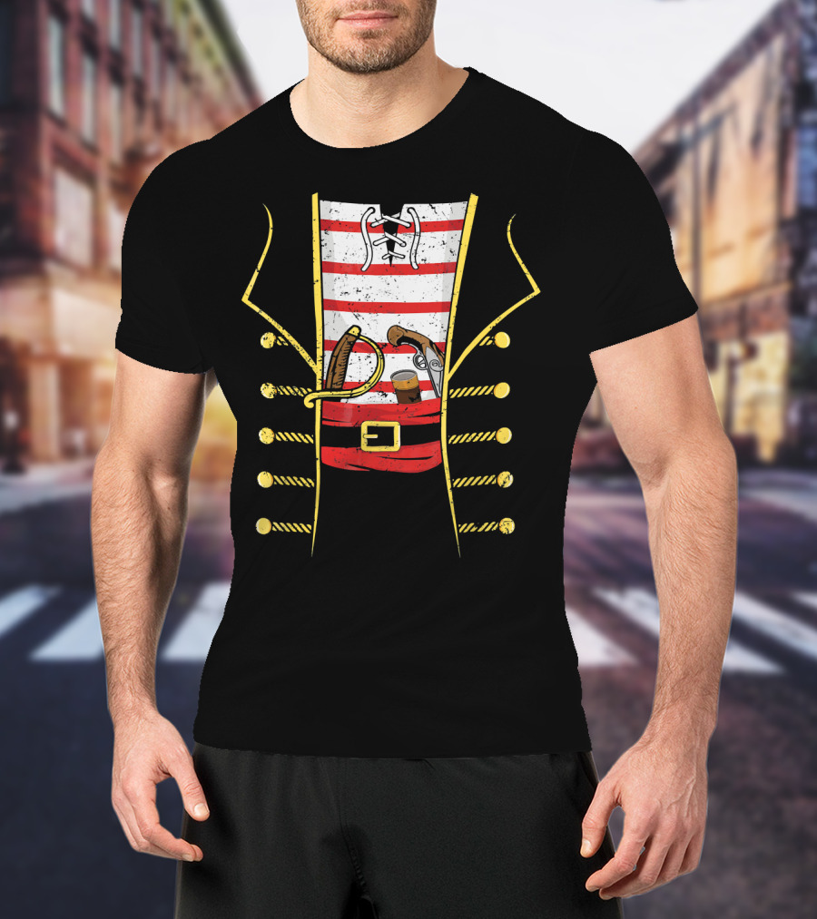 Distressed Pirate Costume With Sword And Gun Halloween Pirate T-Shirt