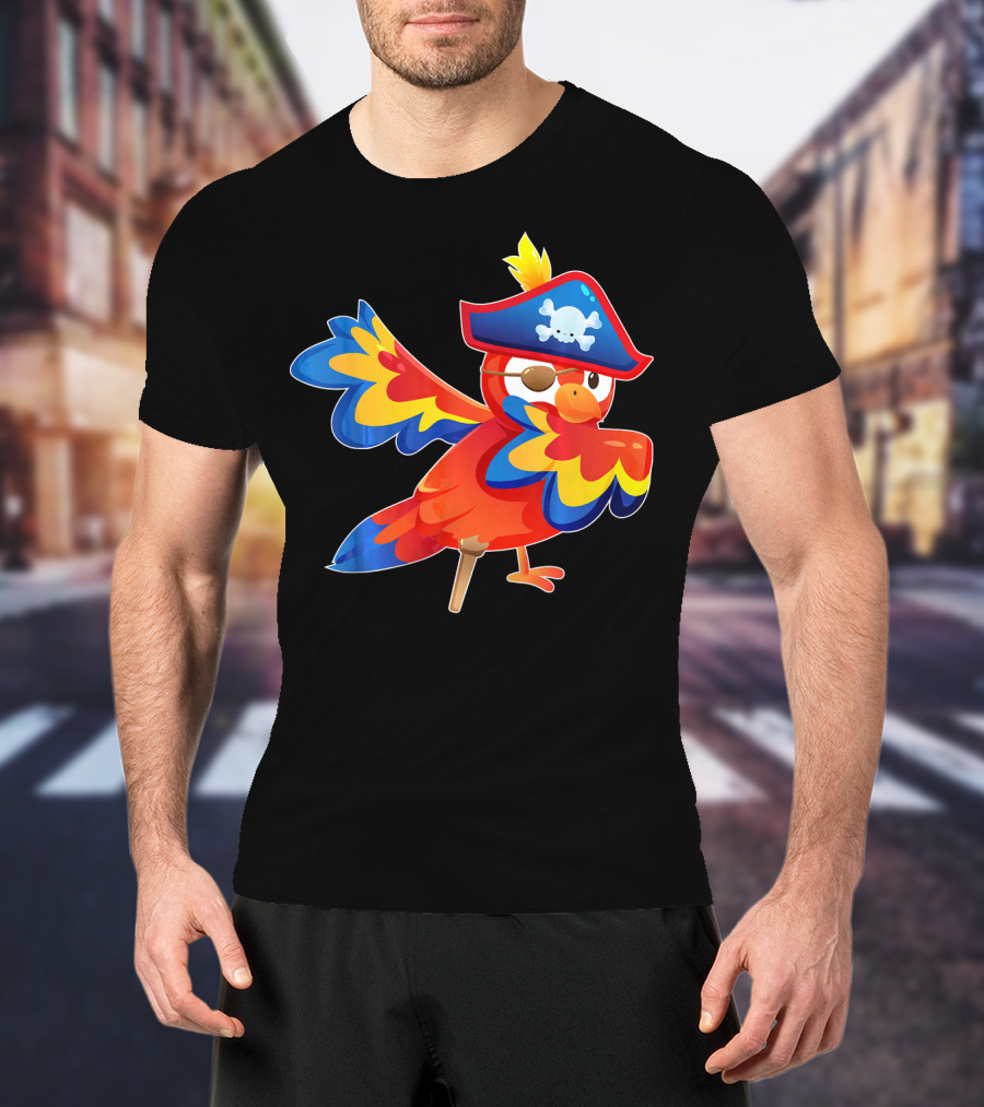 Cute Pirate Parrot Bird Halloween Costume Pirate Hat Skull T-Shirt