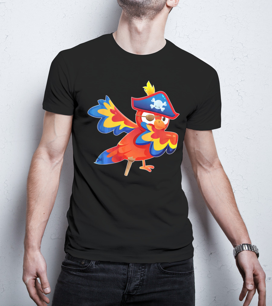 Cute Pirate Parrot Bird Halloween Costume Pirate Hat Skull T-Shirt