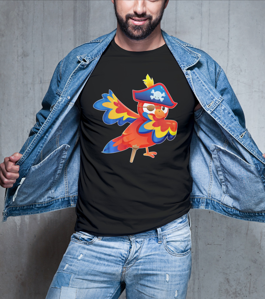 Cute Pirate Parrot Bird Halloween Costume Pirate Hat Skull T-Shirt