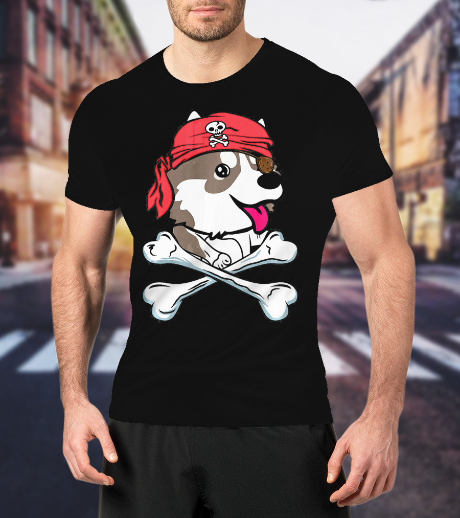 Husky Pirate Halloween Dog Crossbones Hat T-Shirt