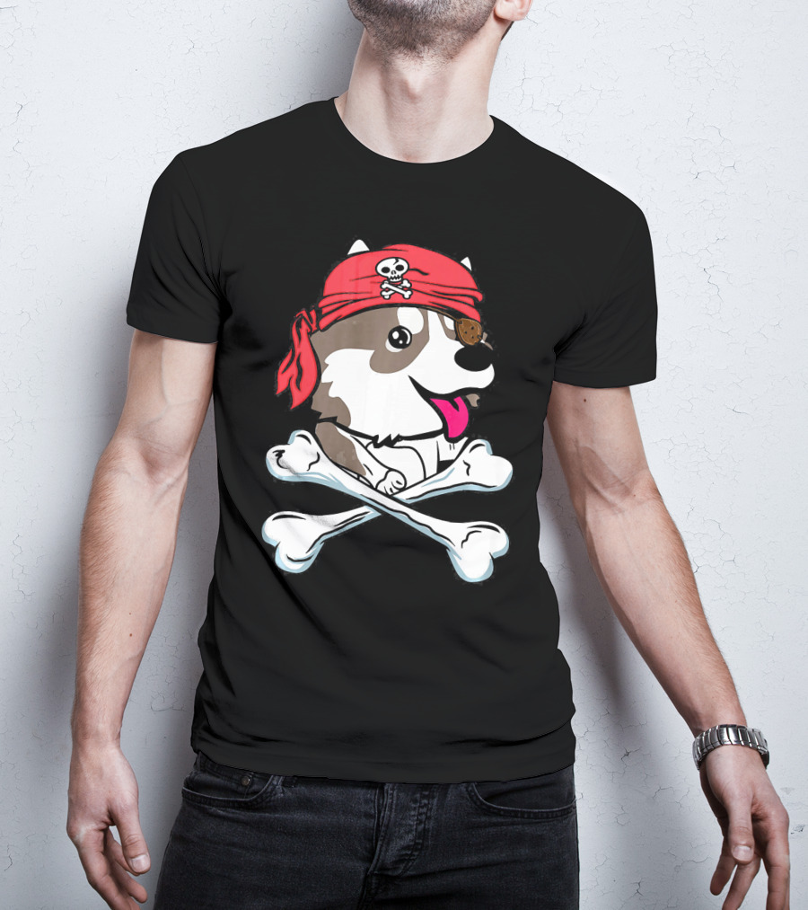 Husky Pirate Halloween Dog Crossbones Hat T-Shirt