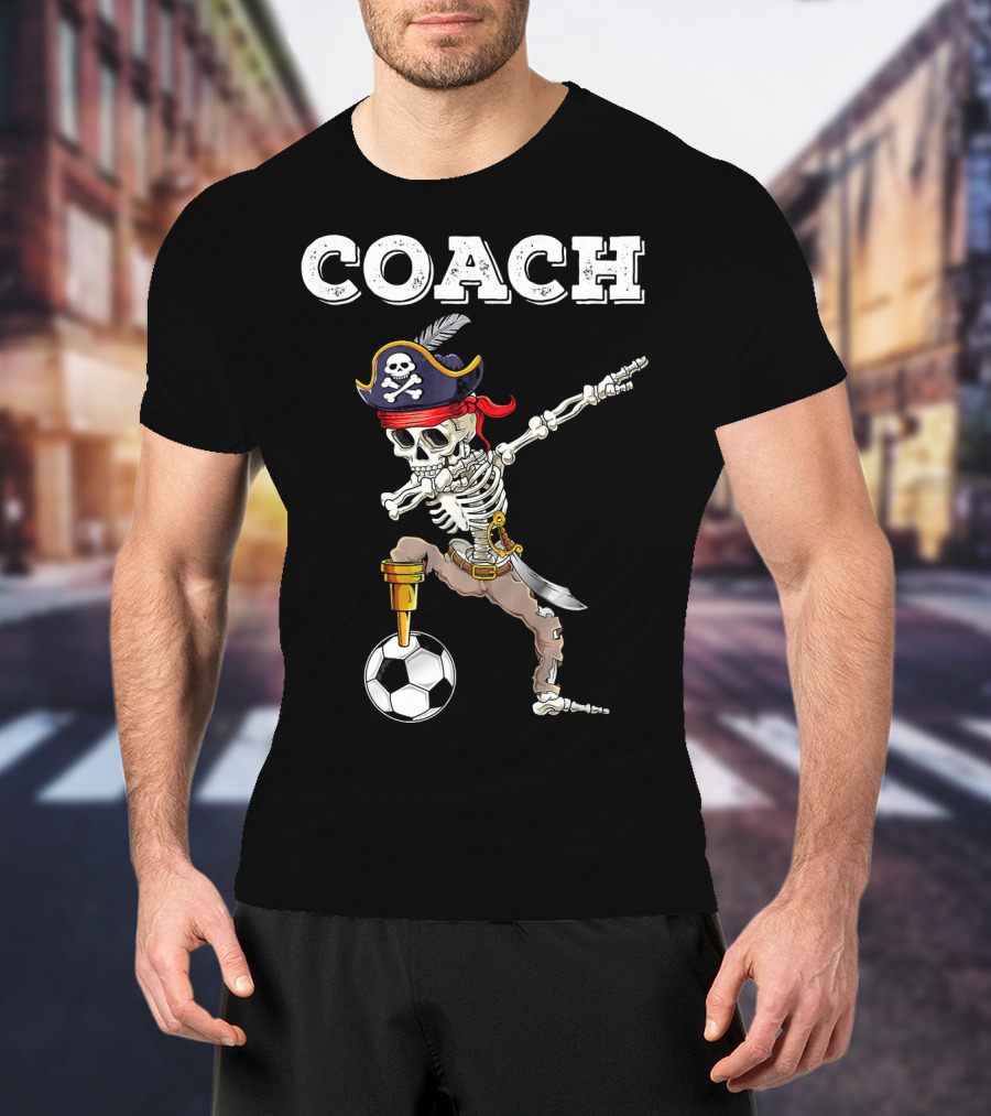 COACH Dabbing Skeleton Futbol Pirate Dab Soccer T-Shirt