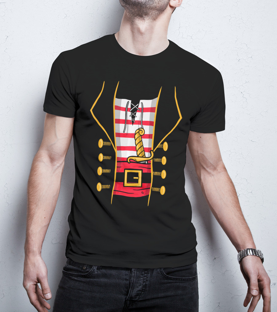 Easy Halloween Pirate Costume T-shirt With Sword And Striped Vest T-Shirt
