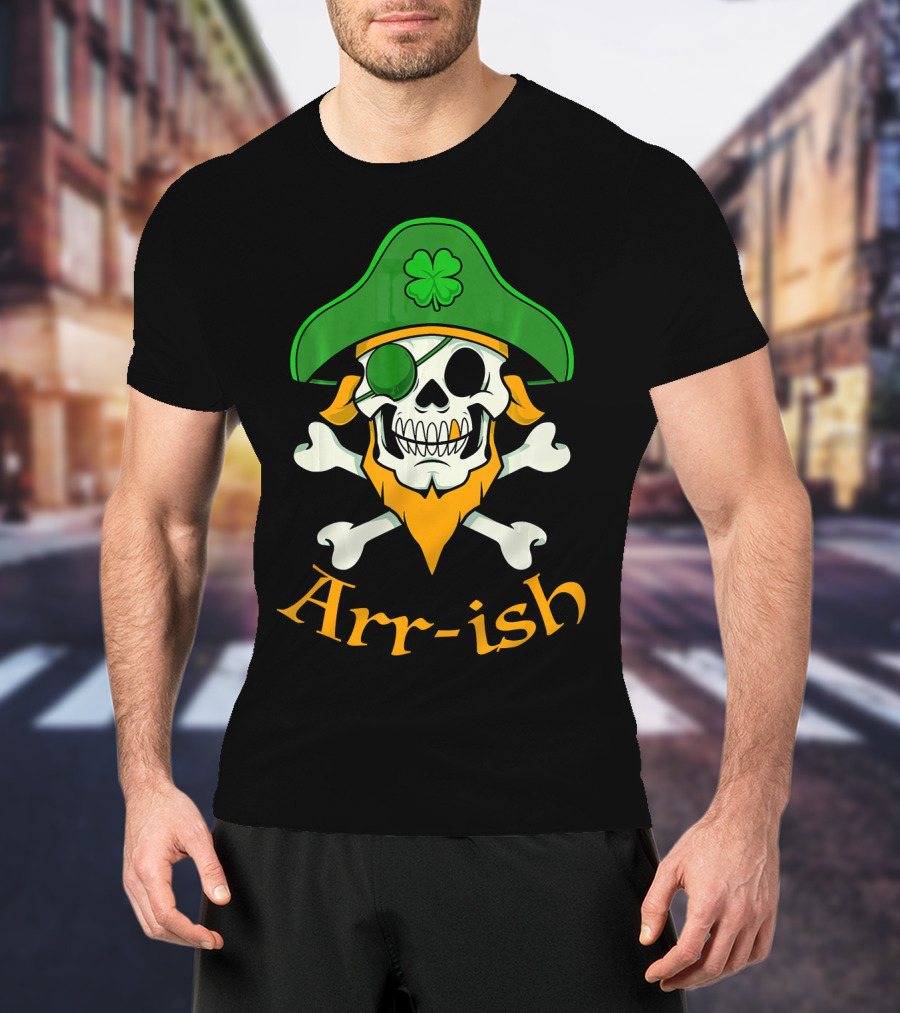 Arr-ish Pirate Skull With Shamrock Hat For St Patrick's Day T-Shirt