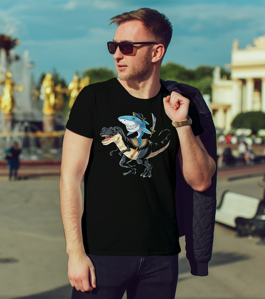 Pirate Shark Riding Dinosaur T-Shirt