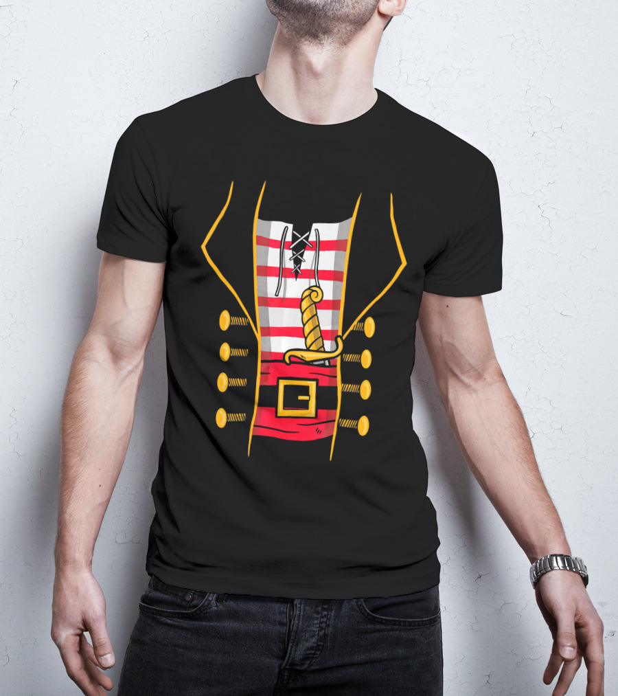 Pirate Costume Top With Striped Vest And Sword T-Shirt