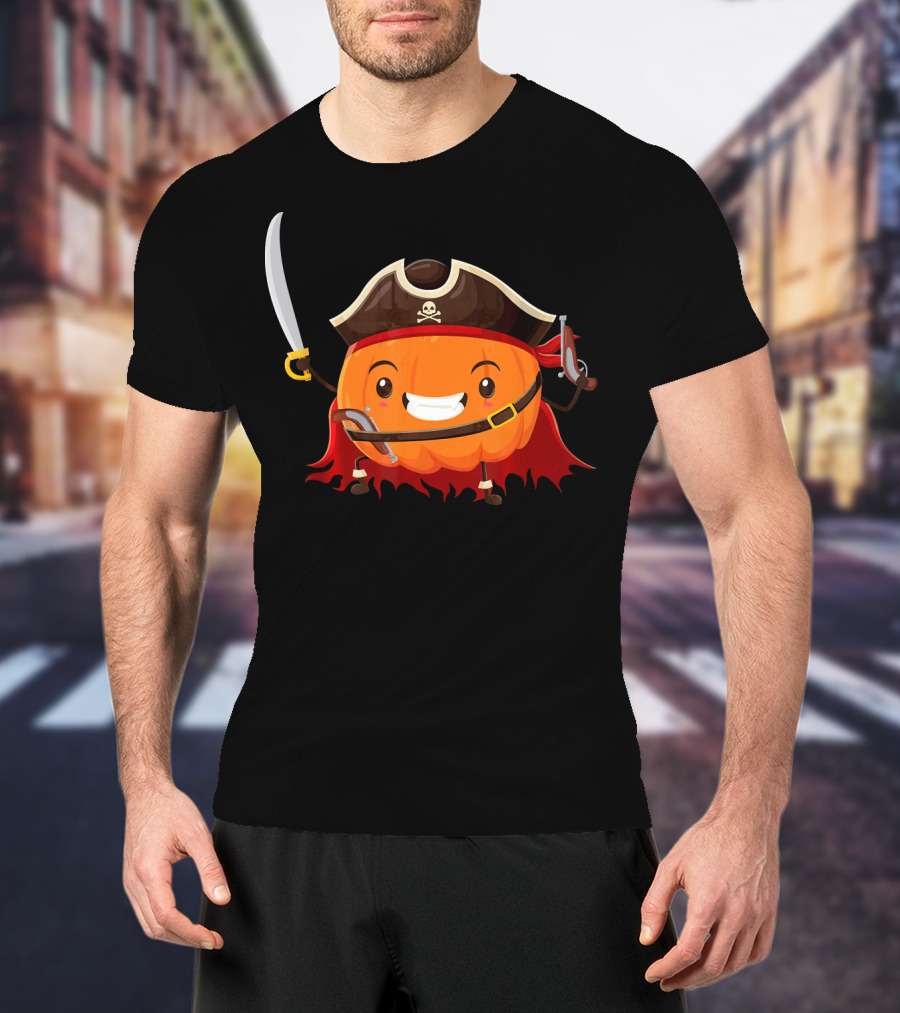 Pirate Pumpkin Halloween Costume Party With Sword And Pirate Hat T-Shirt