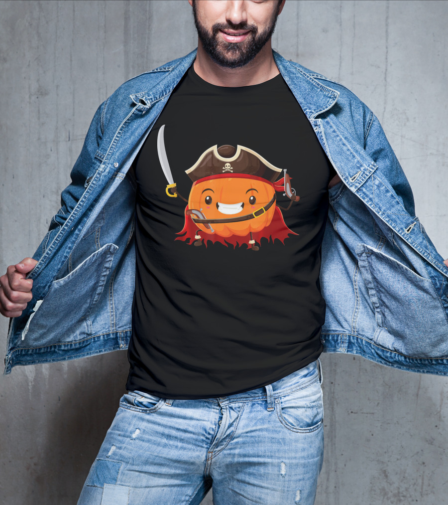 Pirate Pumpkin Halloween Costume Party With Sword And Pirate Hat T-Shirt