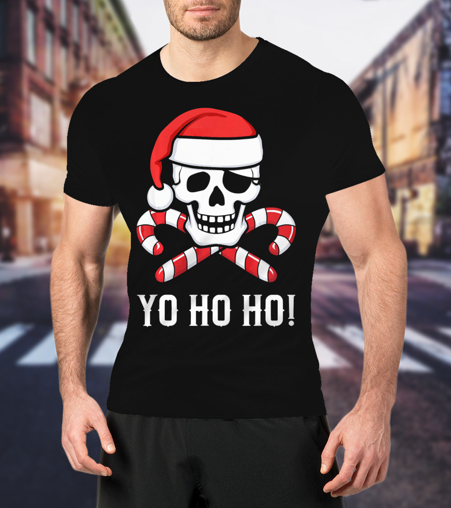 Yo Ho Ho Santa Pirate Skull Candy Canes T-Shirt
