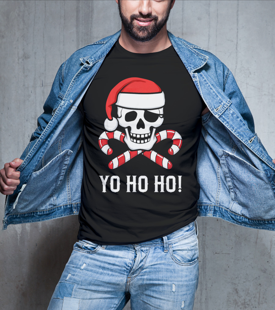 Yo Ho Ho Santa Pirate Skull Candy Canes T-Shirt