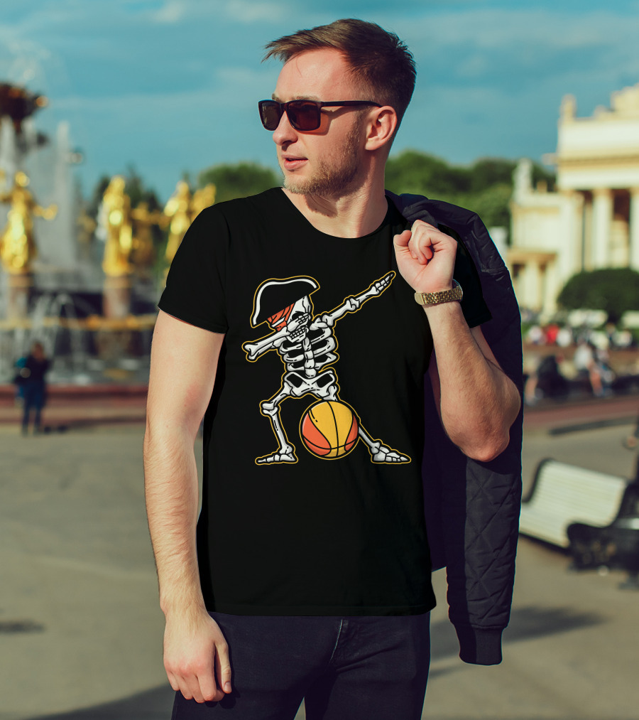 Skeleton Pirate Dabbing With Basketball Cool T-Shirt