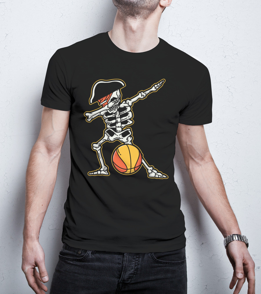 Skeleton Pirate Dabbing With Basketball Cool T-Shirt