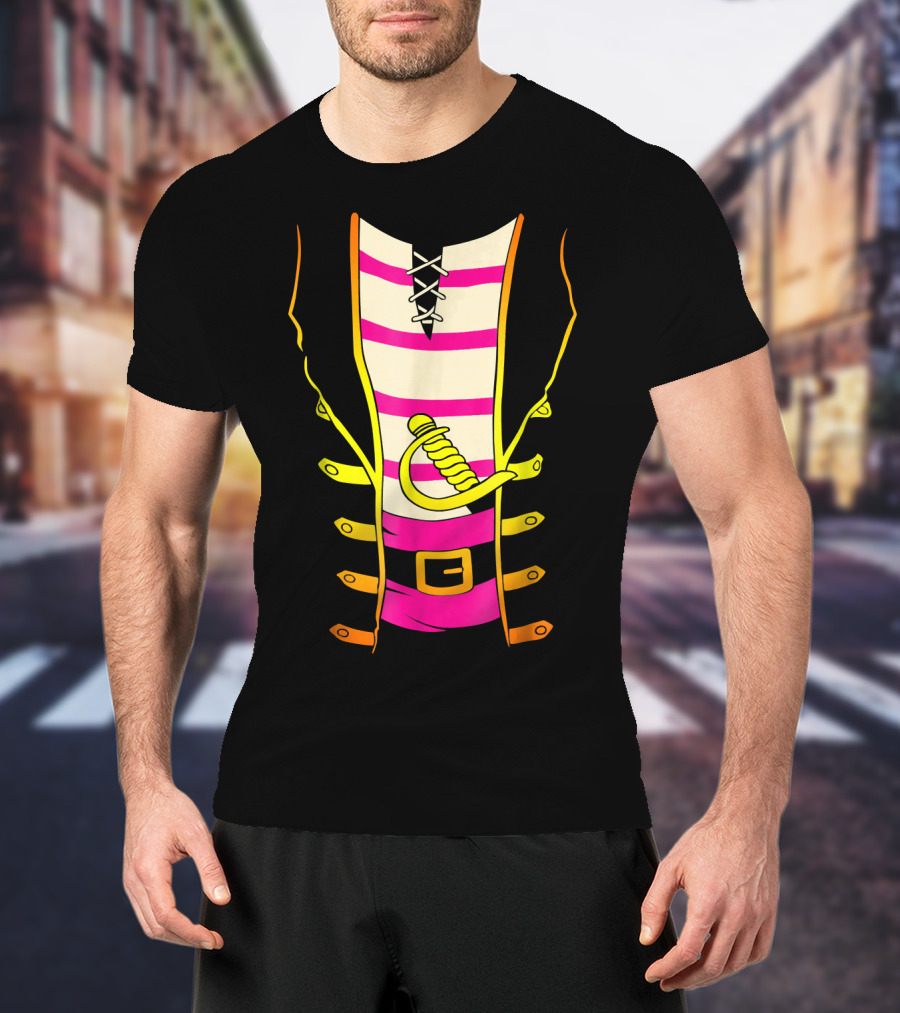 Pirate Costume Striped Shirt With Sword And Belt T-Shirt
