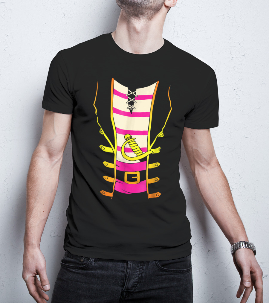 Pirate Costume Striped Shirt With Sword And Belt T-Shirt