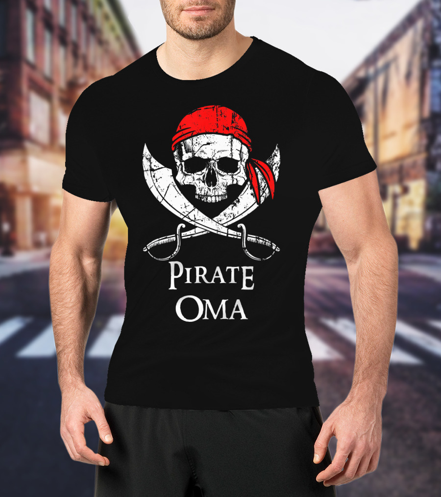 Pirate Oma Skull With Red Bandana And Crossed Swords T-Shirt