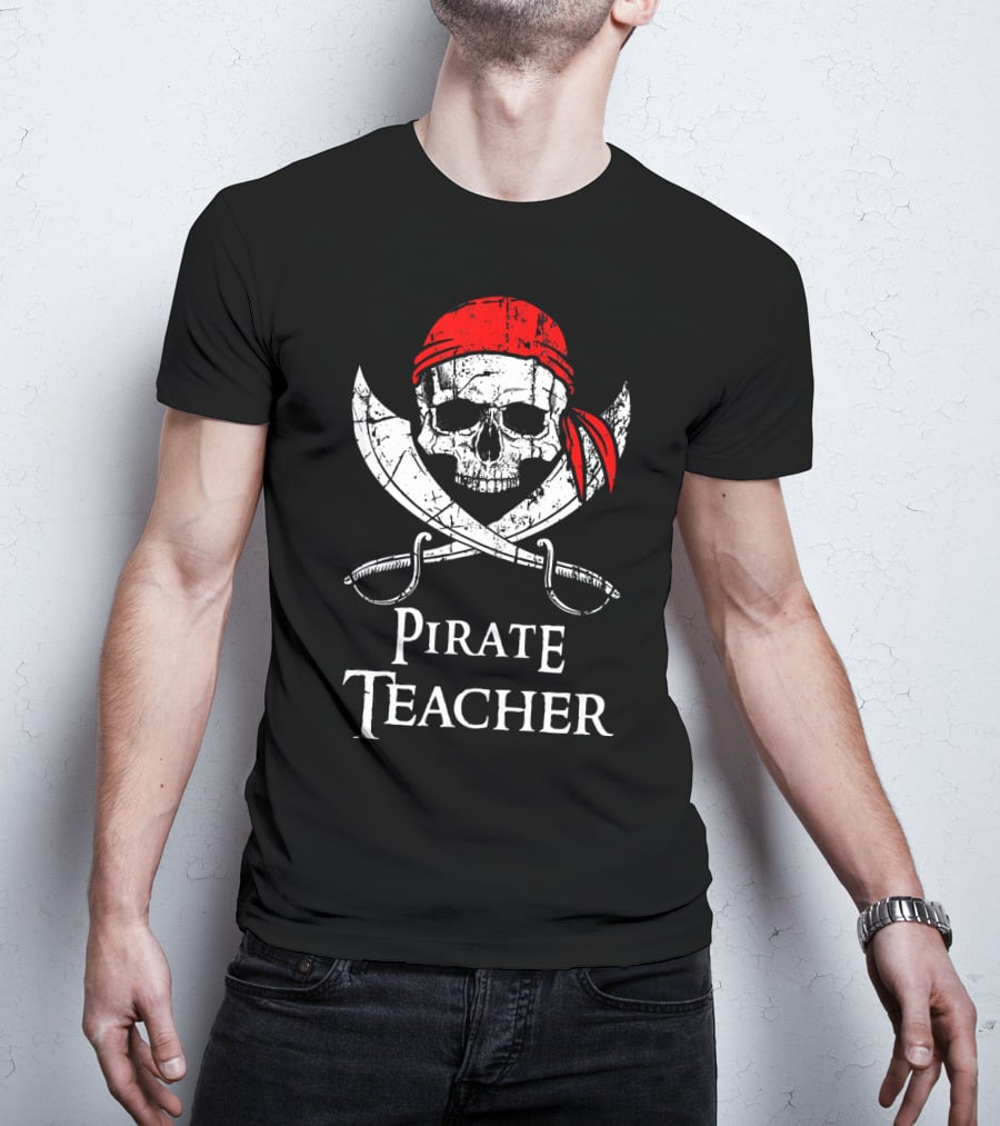 Pirate Teacher Skull Crossed Swords Bandana T-Shirt