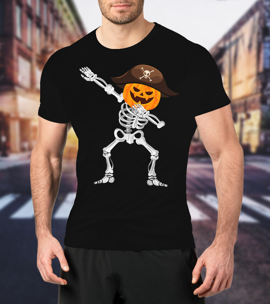Skeleton Dabbing Pirate Pumpkin Halloween T-Shirt