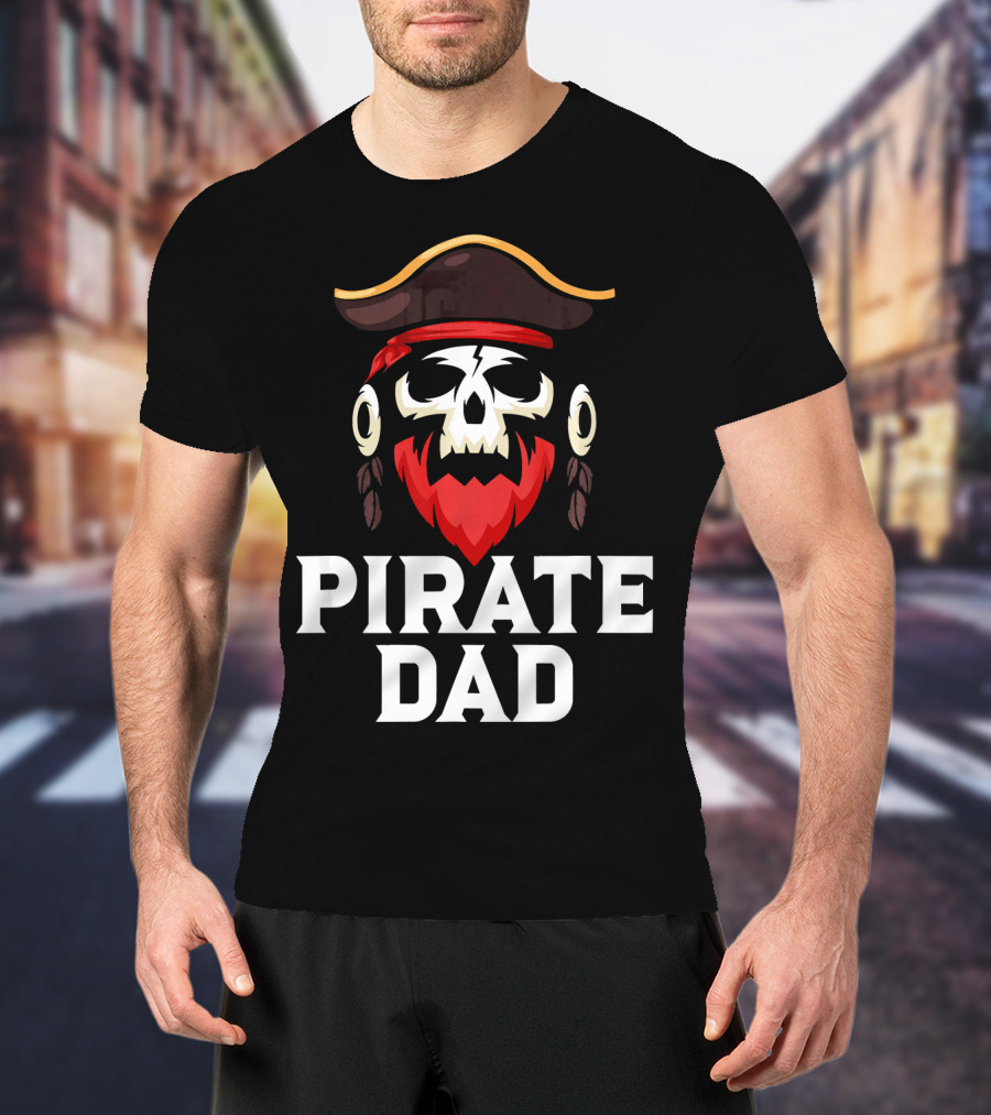 Pirate Dad Skull Captain Boating Red Beard Hat T-Shirt