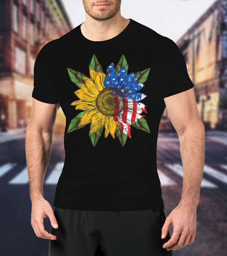Hippie Peace American Flag Sunflower T-Shirt