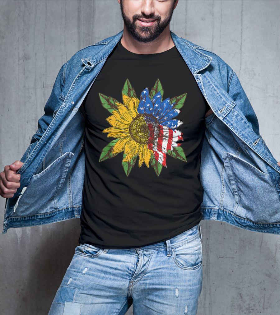 Hippie Peace American Flag Sunflower T-Shirt