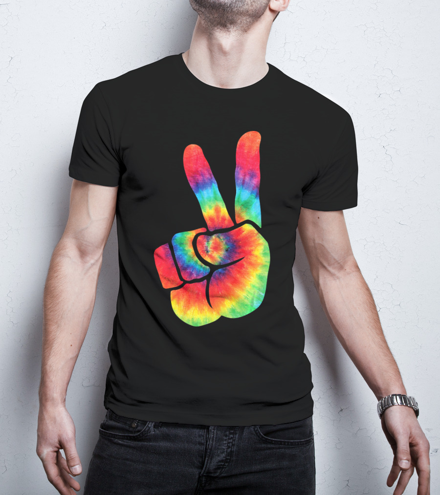 Hippie Peace Tie Dye Colortone V Sign T-Shirt