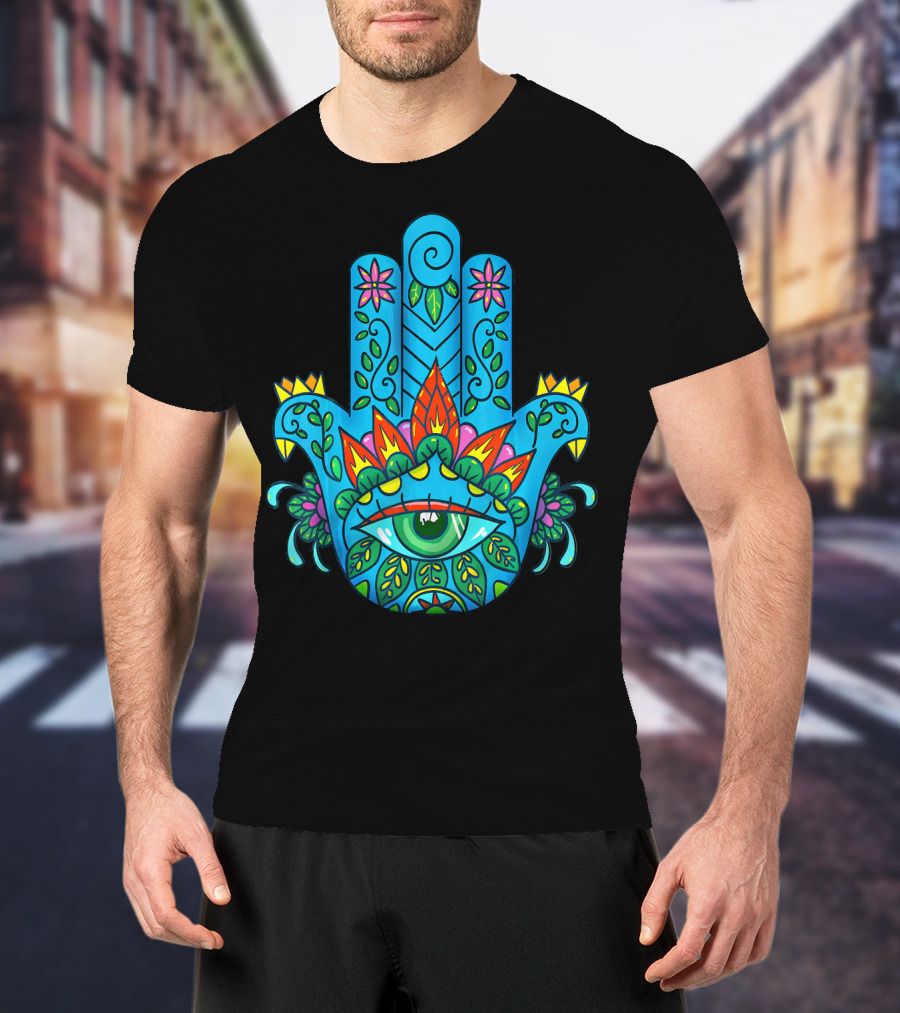 Hamsa Hand Spiritual Protection With Colorful Eye And Floral T-Shirt