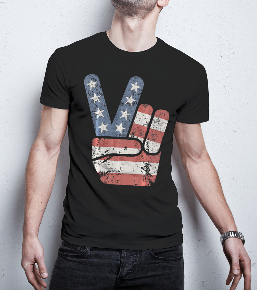 Vintage USA American Flag Peace Sign T-Shirt