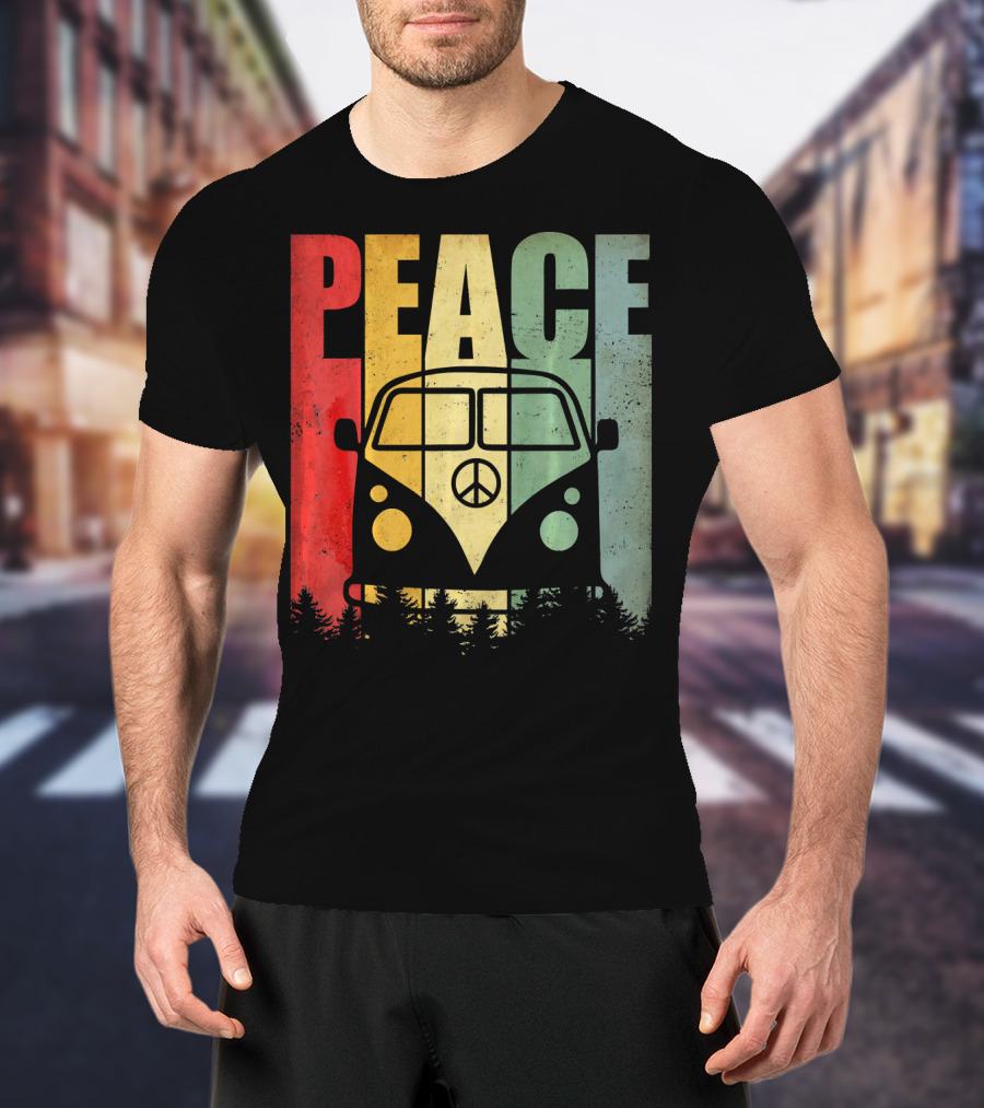 PEACE Retro Van Red Yellow Blue Forest T-Shirt
