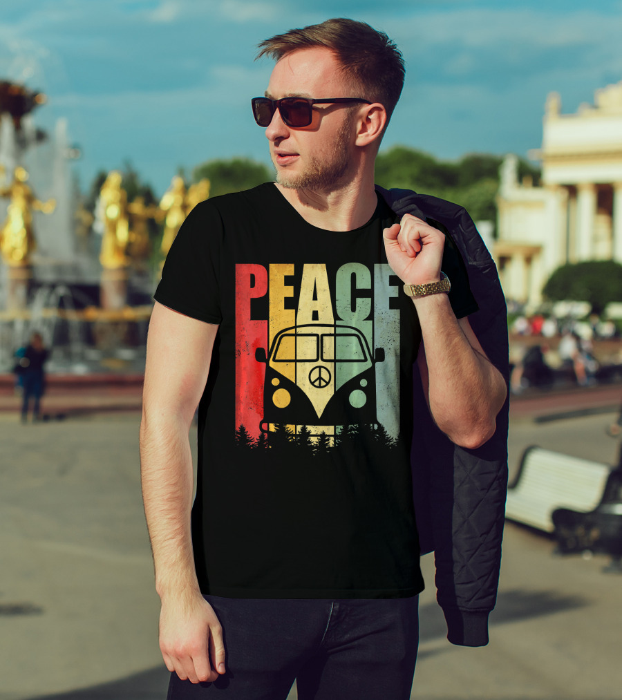 PEACE Retro Van Red Yellow Blue Forest T-Shirt