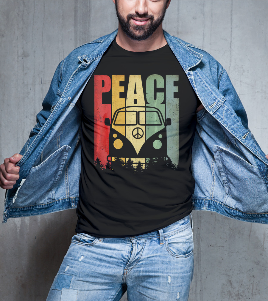 PEACE Retro Van Red Yellow Blue Forest T-Shirt
