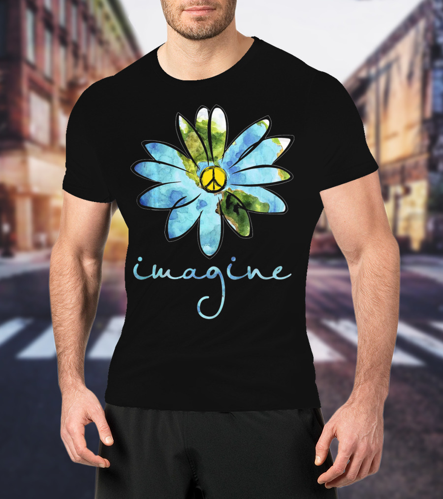 Imagine Peace Sign Flower World Map T-Shirt