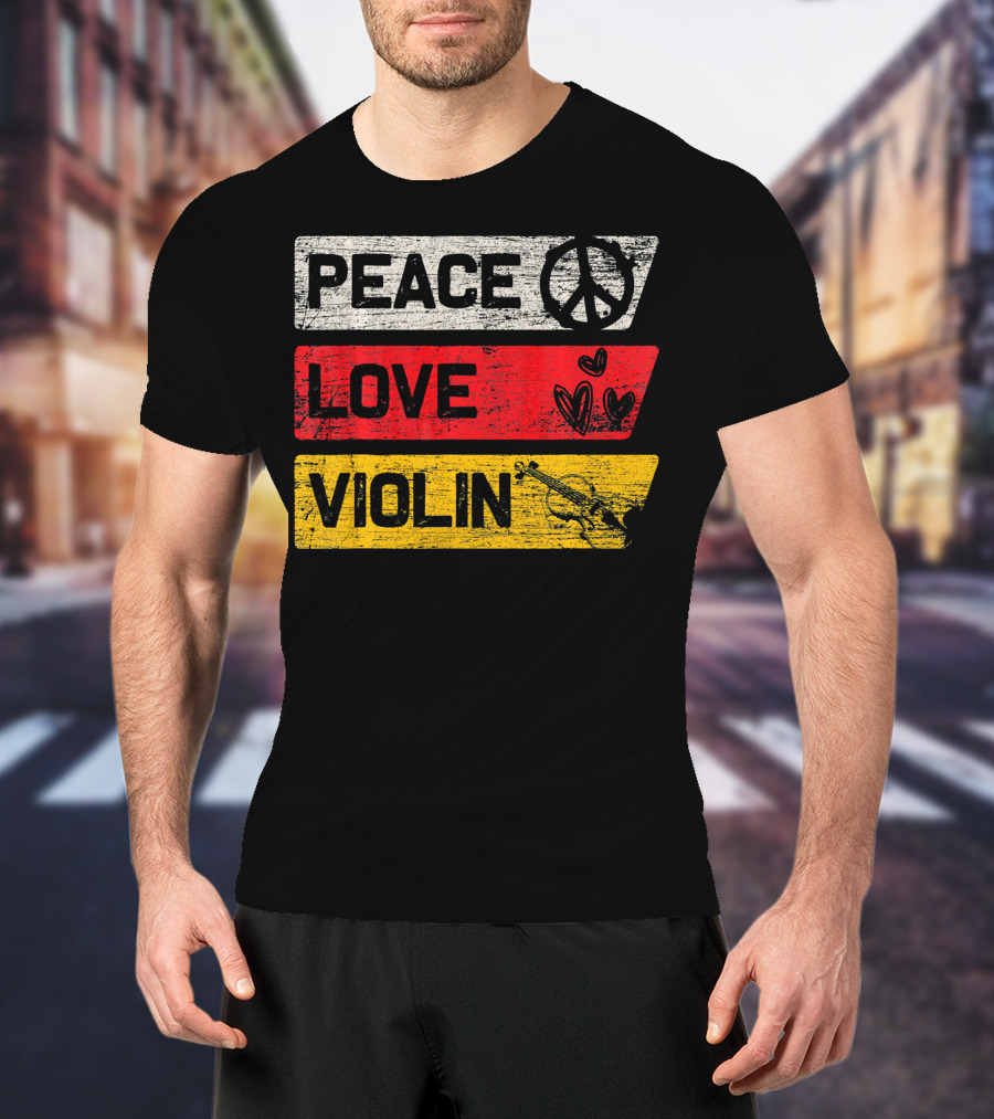 Peace Sign Love Hearts Violin T-Shirt