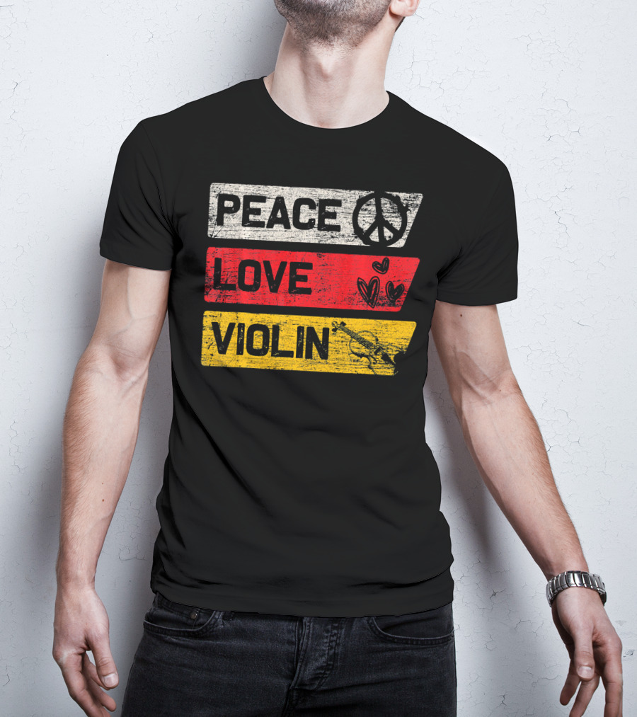 Peace Sign Love Hearts Violin T-Shirt
