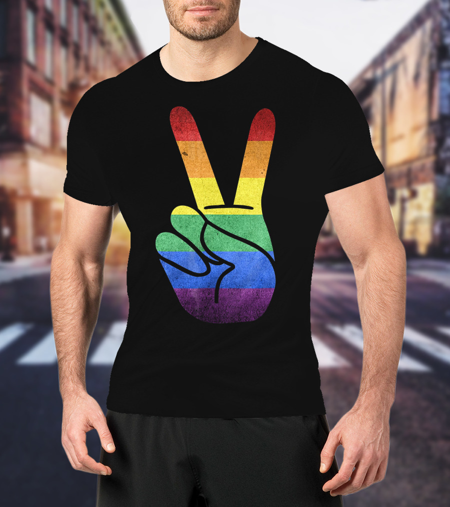 LOVE Rainbow Peace Sign Gay Pride Love T-Shirt