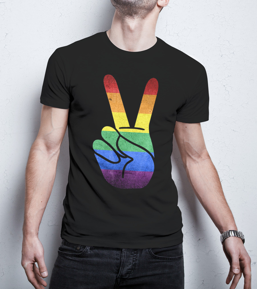 LOVE Rainbow Peace Sign Gay Pride Love T-Shirt
